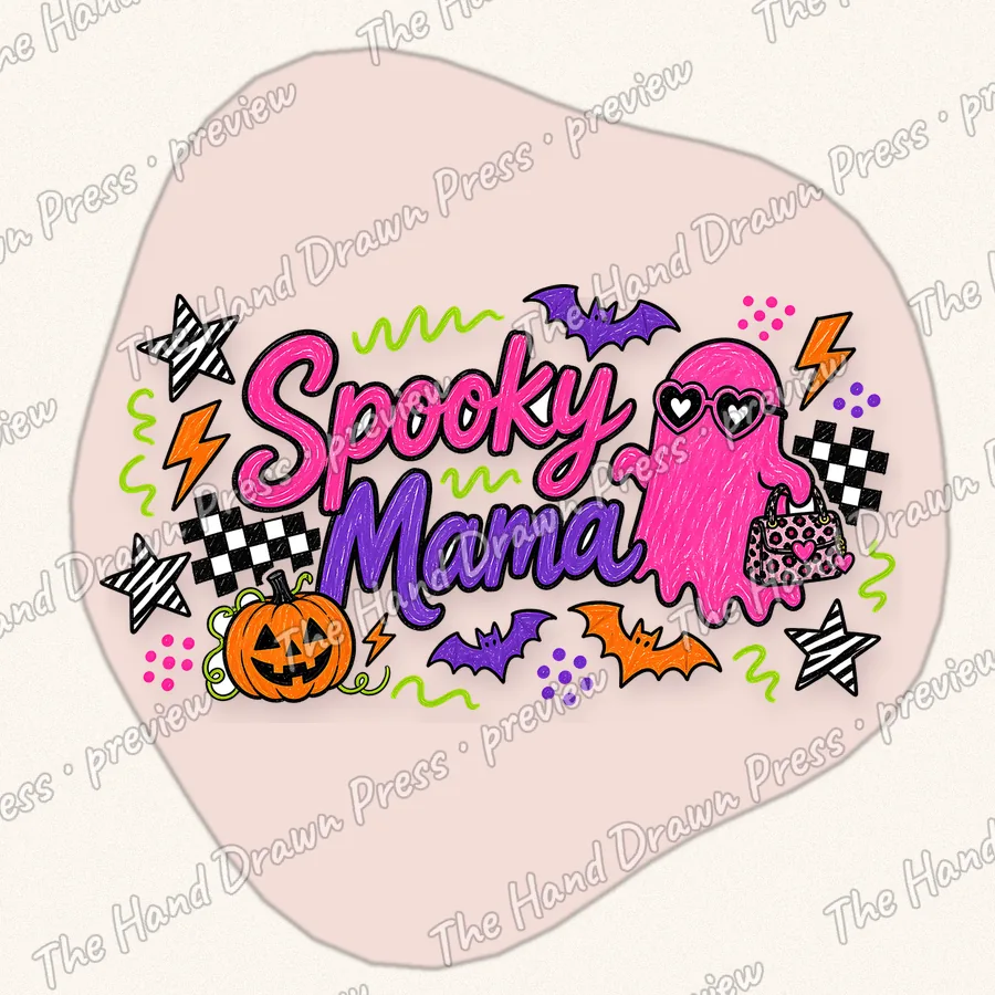 Spooky Mama Neon Doodle hand drawn PNG design