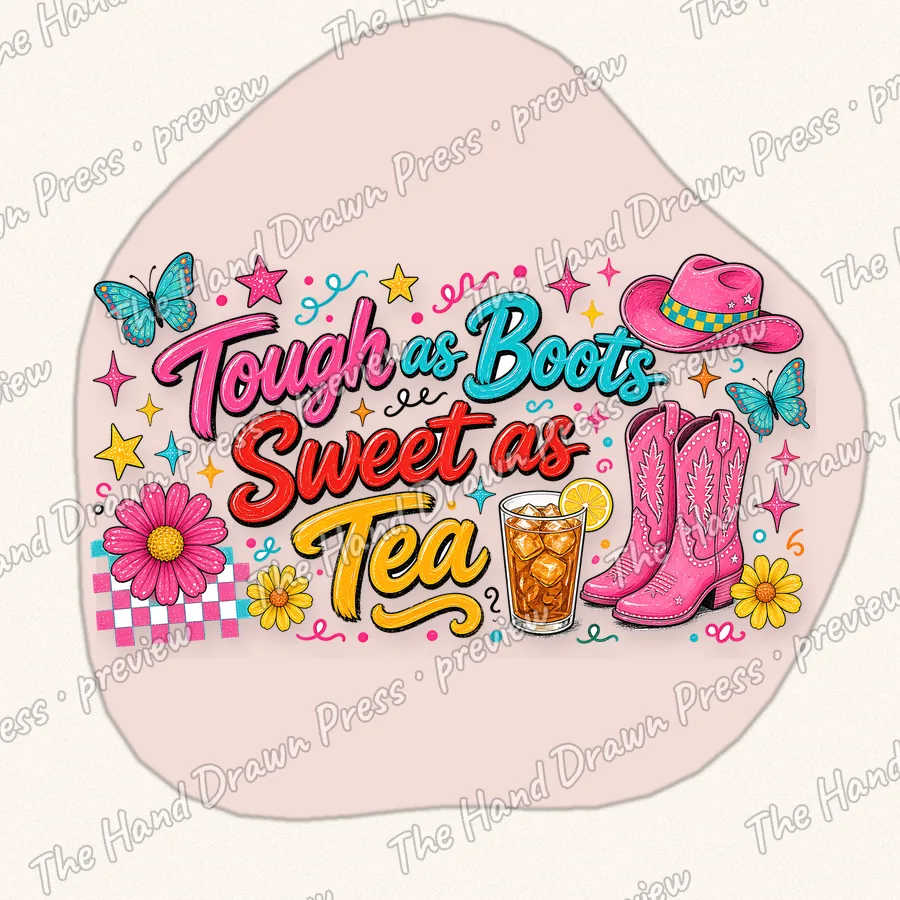 Tough as Boots Sweet as Tea hand drawn PNG design